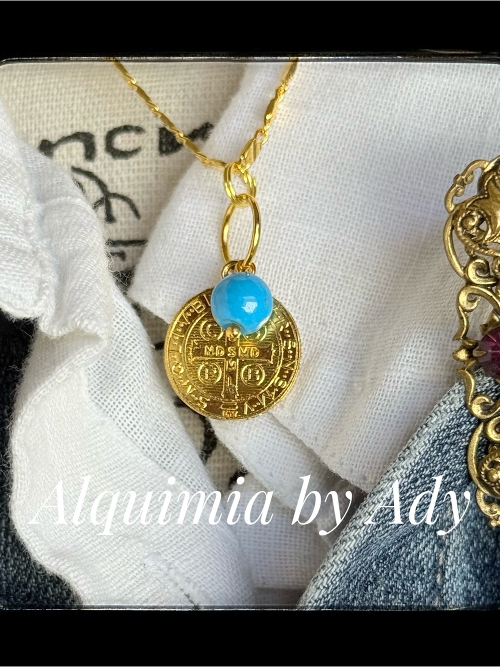Turquoise Oracle — Gold Chain Companion Necklace + Saint Benedict